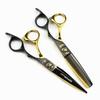 FCG-98 Black Gold Hairdressing Scissors: Tiger Head Cover, Straight & Serrated Shears, Thinning Shears for Salons