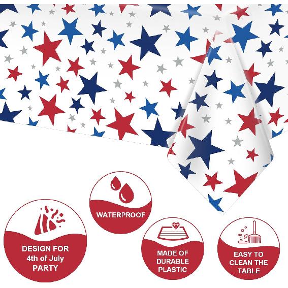 3Pcs n Flag Plastic Tablecloth Patriotic Red White Blue Star Disposable Table Cover 4th of July Rectangle Table Cloth for Independence Memorial Day