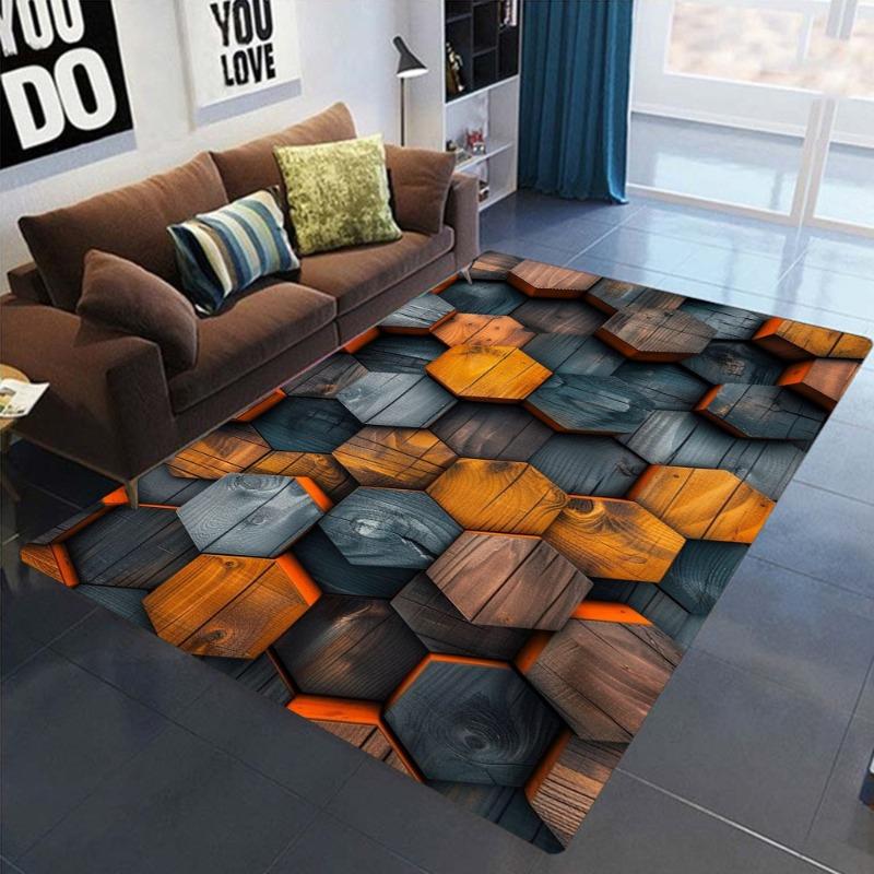 Aesthetic Beauty Hexagonal Graphic Printed Carpet Cute Area Carpet Home Decoration Anti Slip Door Mat Bedside Floor Washable Mat
