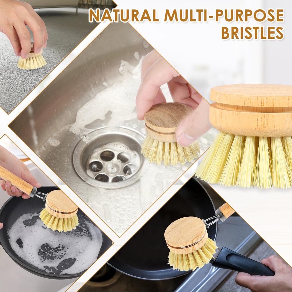 4/5Pcs Bamboo Dish Scrub Brushes Replaceable Dish Brush Kitchen Wooden Cleaning Scrubbers Household Cleaning Brush Cleaning Tool