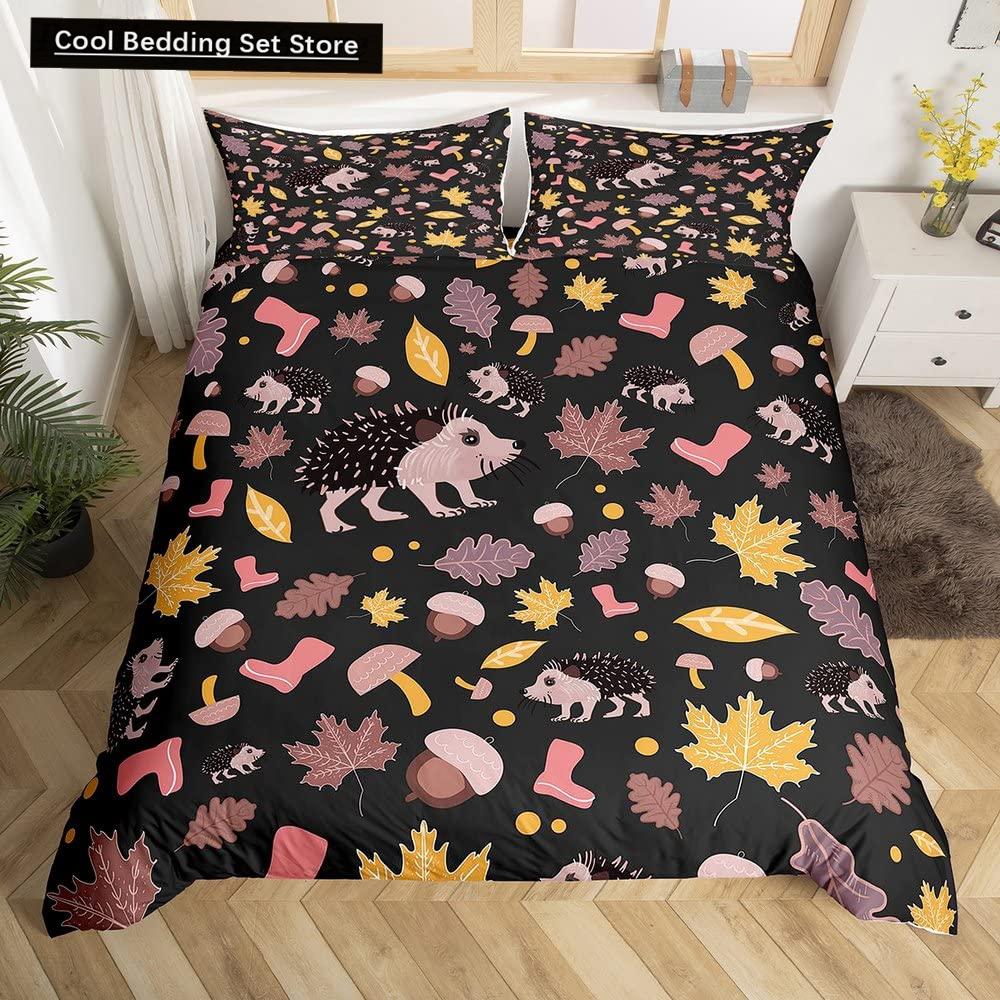 Cartoon Hedgehog King Queen Duvet Cover Rainbow Iridescent Bedding Set For Kids Girls Boys Starry Sky Animal 2/3Pcs Quilt Cover