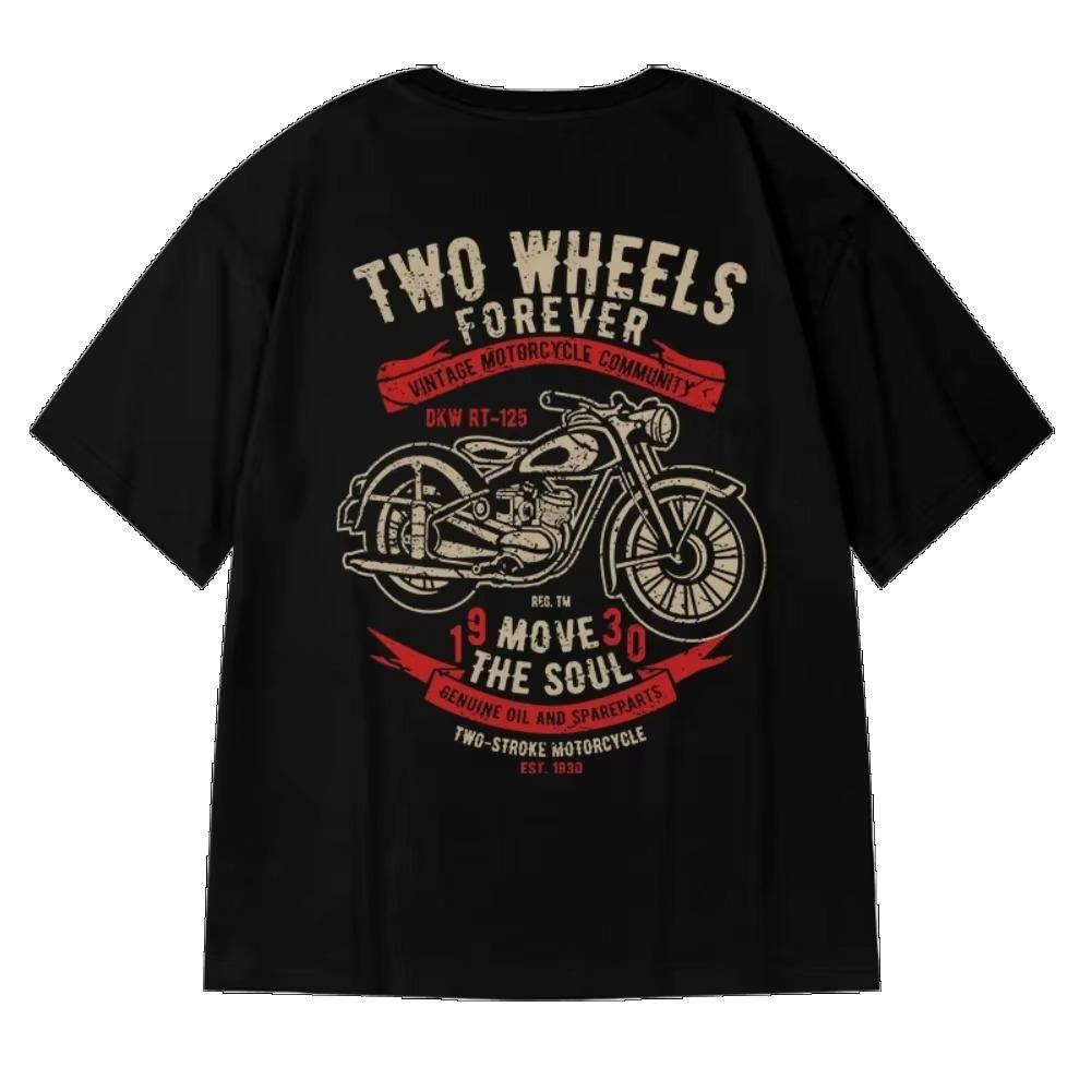 Summer High Quality 100% Cotton English Letter Motorcycle Print Top Breathable Sports Gym Men's Fashion Round Neck T-shirt