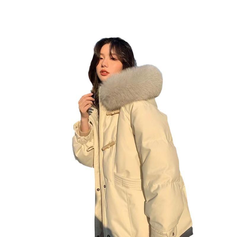 Winter horn buckle thickened long down cotton-padded clothes for women's winter long over the knee super thick loose cotton-padded jacket