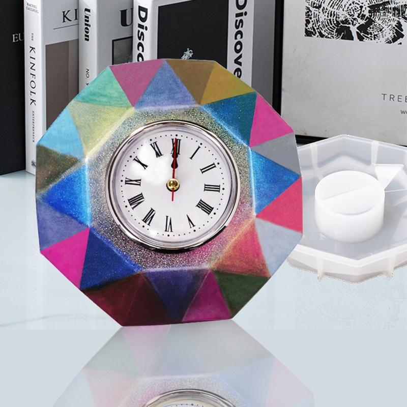 Hexagonal Shape Clock Mold with Clock Silicone Casting Epoxy Resin Mold for Handmade DIY Crafts Making Home Decorations