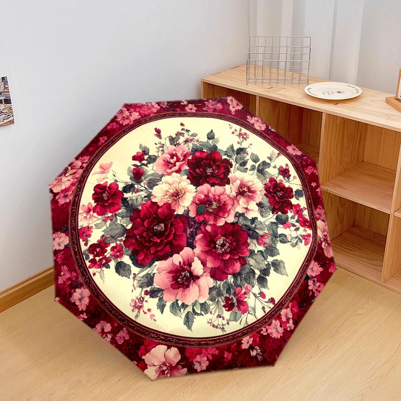 1 Stück Automatischer Faltregenschirm - Buntes Blumenmuster, Tragbares & Faltbares Design mit 8 Speichen, Weihnachts-Geburtstagsgeschenke