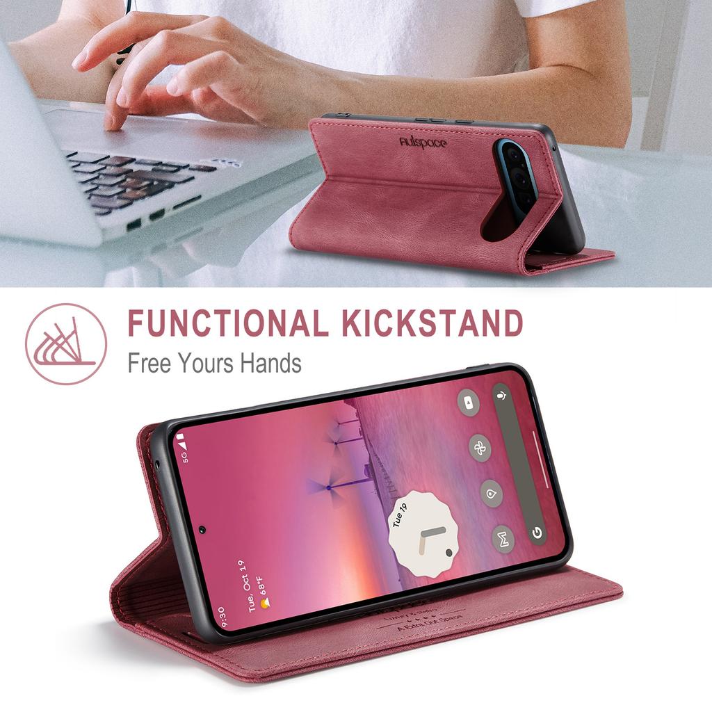 For Google Pixel 9 Pro/Google Pixel 9 Wallet Case AUTSPACE A01 Leather Stand Cover with RFID Blocking Card Holder