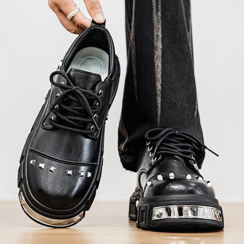 Fashion Men Platform Derby Shoes British Style Casual Genuine Leather Shoes Personalized Rivet Design Fashion Thick Sole Footwear 39-44