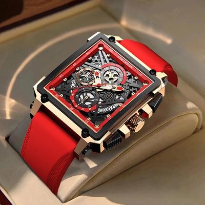 Hollow Square Mens Watches Chronograph LIGE Brand Luxury Automatic Date Men Watch Waterproof Male Wristwatches