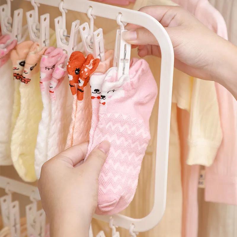 18/26 Clips Warerobe Storage Hanger Drying Socks Holder Plastic Socks Hanger Rack Multi-clip Towels Underwears Caps Hats Hooks