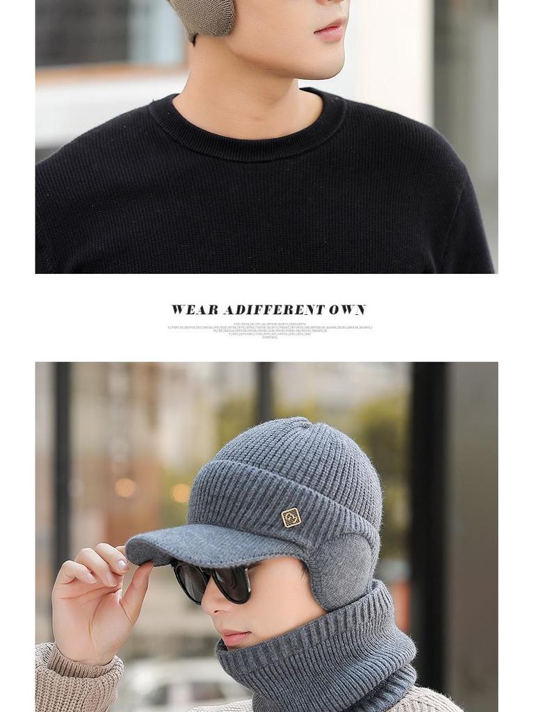 Men's Warm Knit Metal Label Duckbill Hat for Autumn/Winter - Windproof Design for Cycling and Outdoor Activities