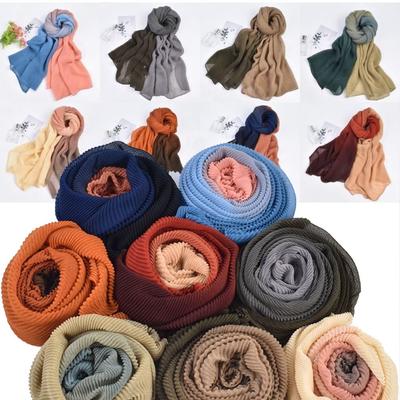 Vintage Voile Scarf Color-blocked Wrapped Shawl Fashion Wrinkled Long Scarf  Autumn Winter