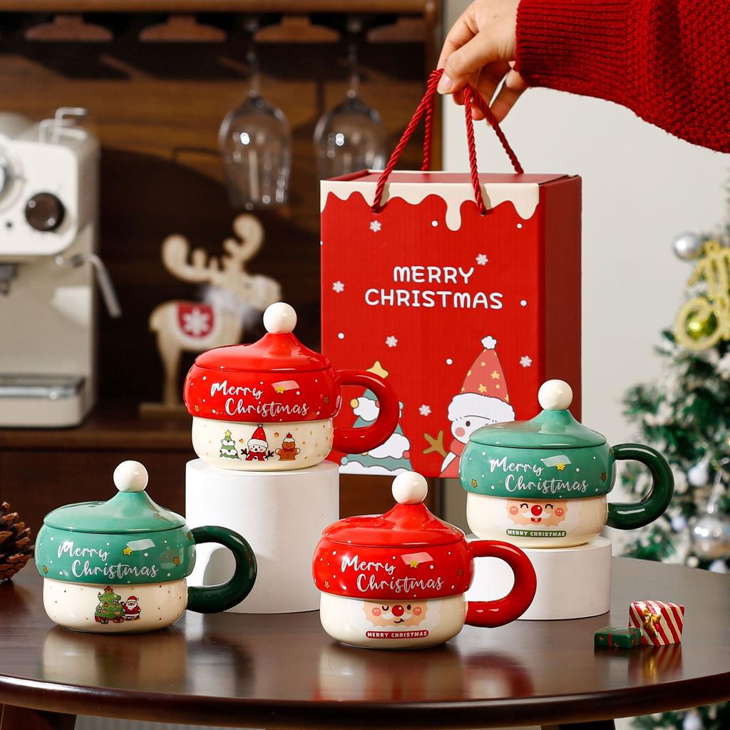 Creative cartoon ceramic Christmas cup souvenir high value large capacity mug Christmas gift set