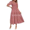 Spot new European and American women's clothing lace short sleeves front and rear collection waist crew neck dress women