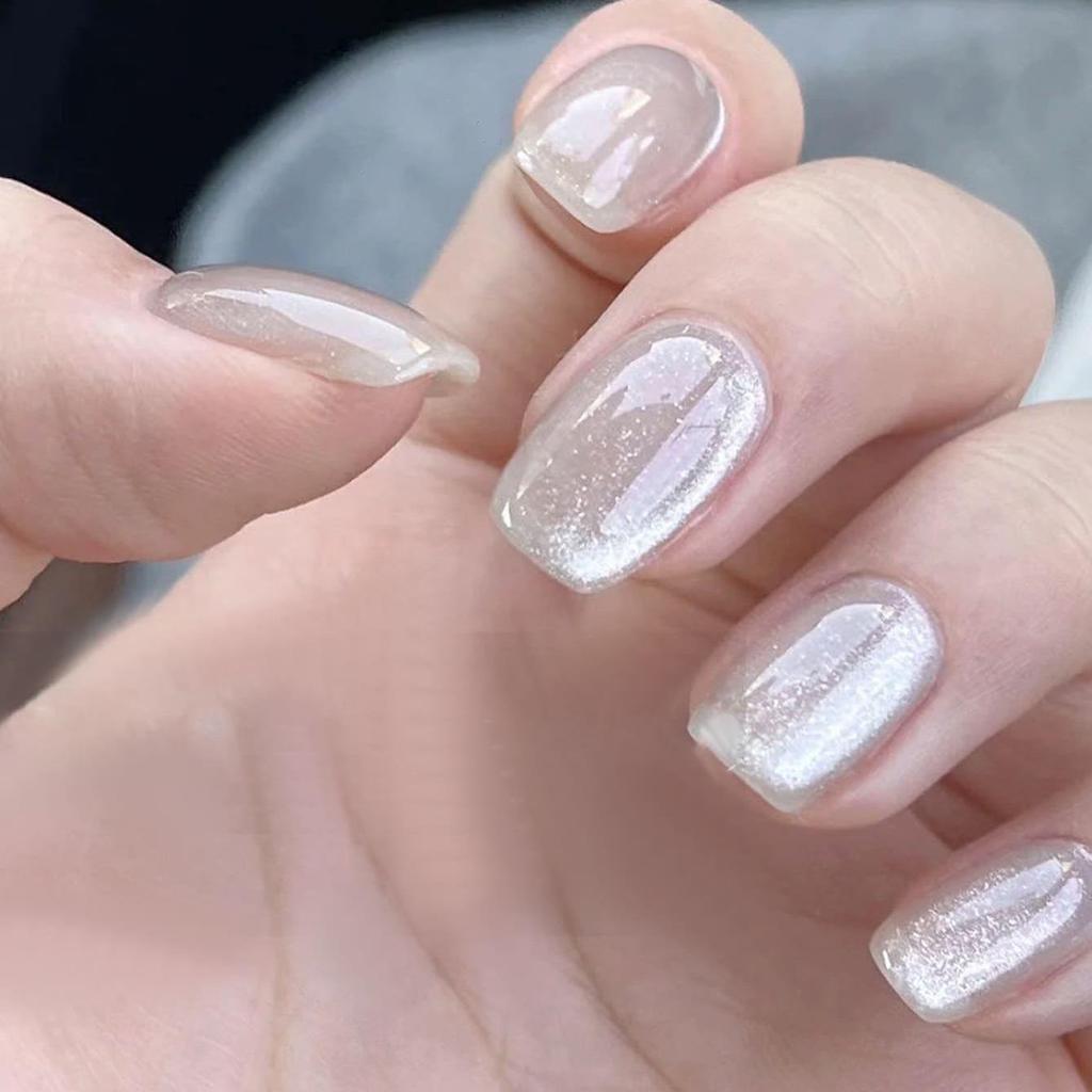 Cat Eye Wearable False Nails - Simple Whitening, Removable, High-End Nail Patches