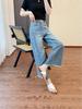 2025 Summer Women's High Waist Frayed Hem Retro Cropped Jeans - Loose, Slimming Wide Leg Style