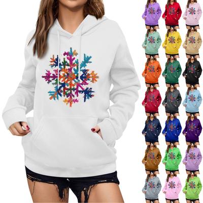 Damen Winter Weihnachten Bedruckter Pullover Kapuzenpullover Fleece Langarm Sweatshirt