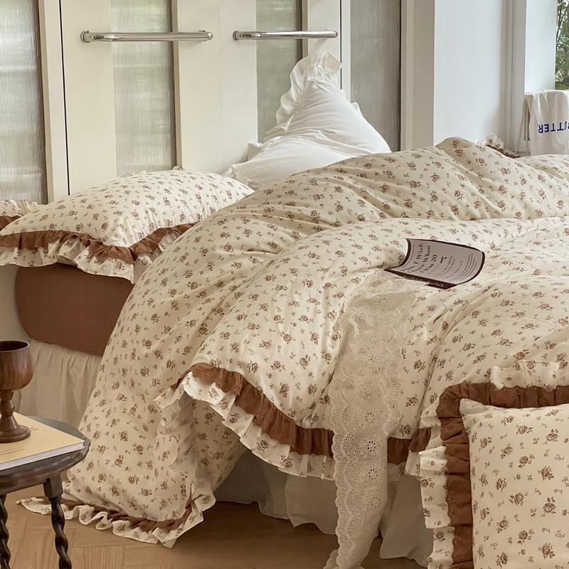 Cotton Double-layer Gauze Flower Bedding Set Four-piece Set Skin-friendly and Breathable Washed Sheets Quilt Covers Pillowcases