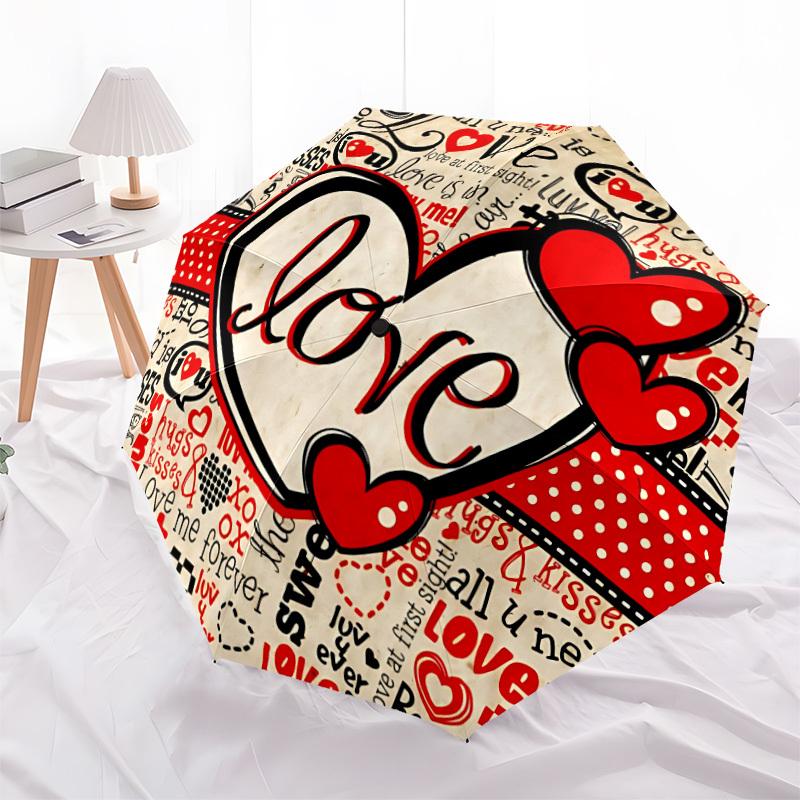 1pc Love Hearts Decor Automatic Folding Umbrella Durable Iron Frame,All Seasons Home Travel Outdoor Multifunctional Umbrella Yy251115062