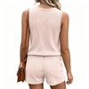 Sleeveless Tank Top and Drawstring Waist Shorts Set with Pocket Ribbed Texture Casual Two Piece Lounge Outfit for Women