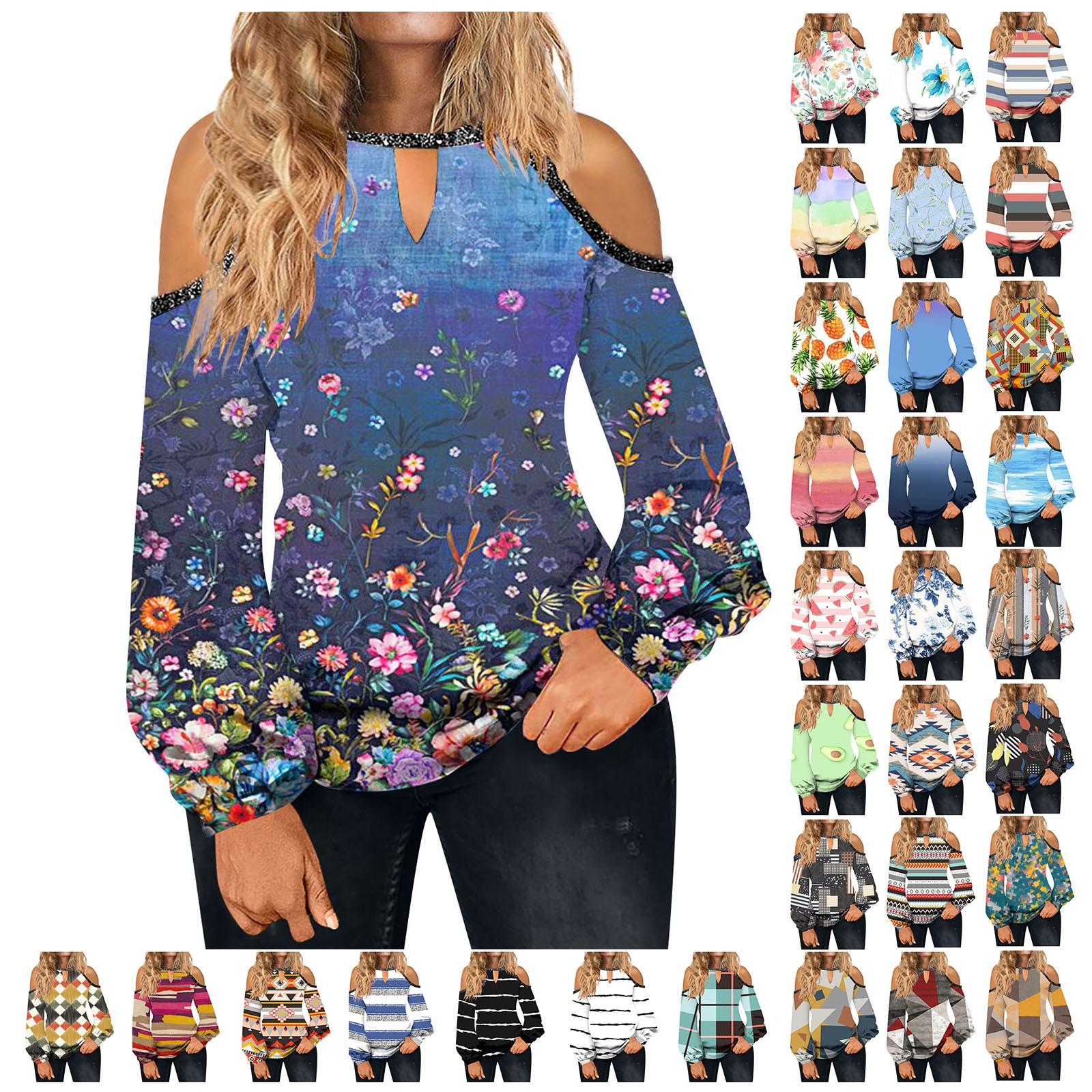 

Женский повседневный топ с открытыми плечами и длинными рукавами с круглым вырезом и принтом ко Дню святого Валентина