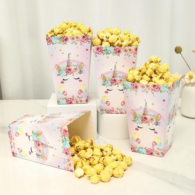 Unicorn Popcorn Box Candy Box Unicorn Happy Birthday Party Decoration Kids Wedding Birthday Party Supplies Baby Shower Decor