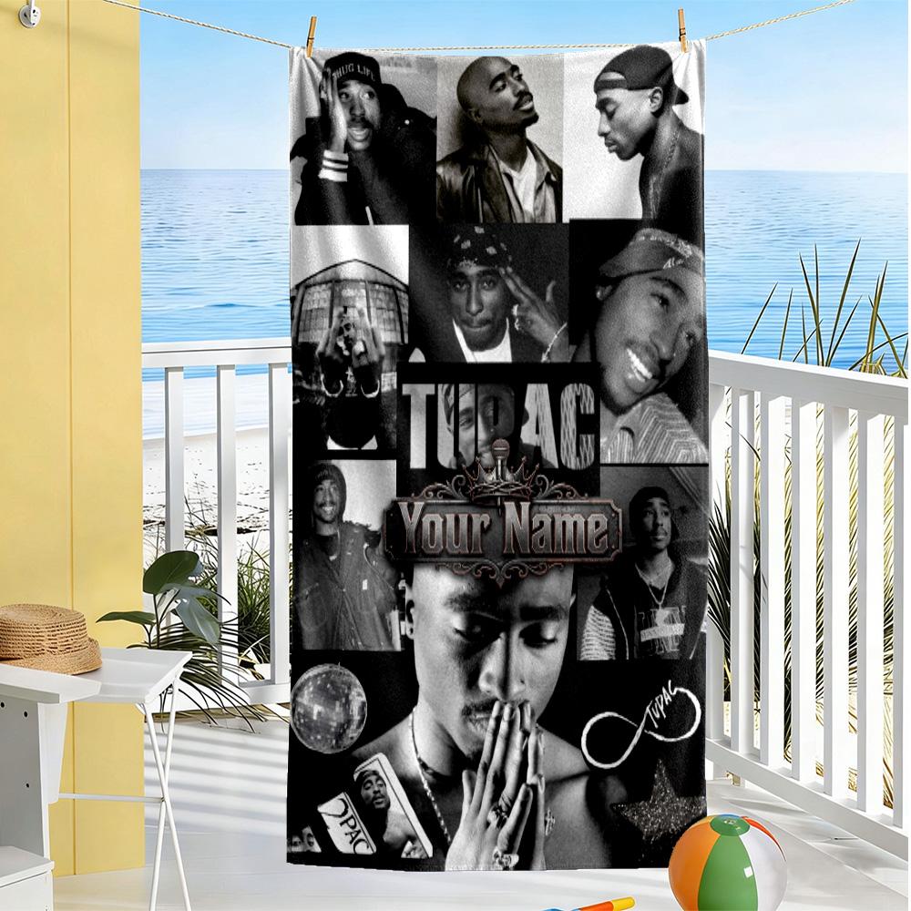 2pac Customize Text Beach Towel Soft Durable Quick-Dry Ideal for Travel Outdoor Swim Pool Yoga Surf Camping Hiking Gym Gift Holiday