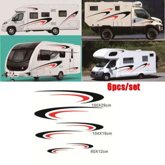 Car Two Body Side Stripes Stickers Vinly Decals Black+Red For Camper RV Trailer