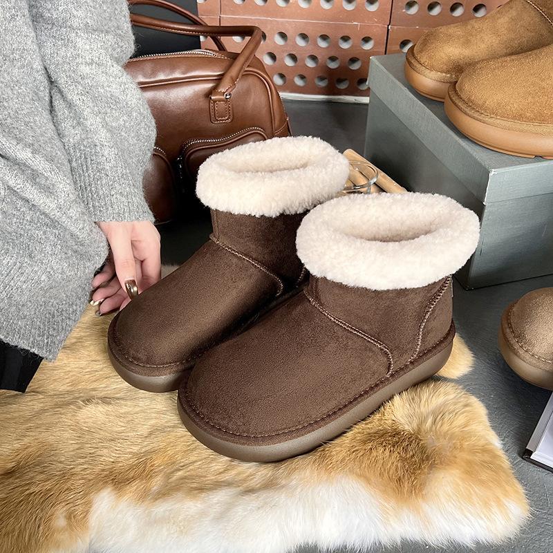 Women's Fur One Thick Sole Winter Lightweight Warm Padded Snow Boots Non-slip Wear-resistant Casual Sneakers Fur Cotton Boots
