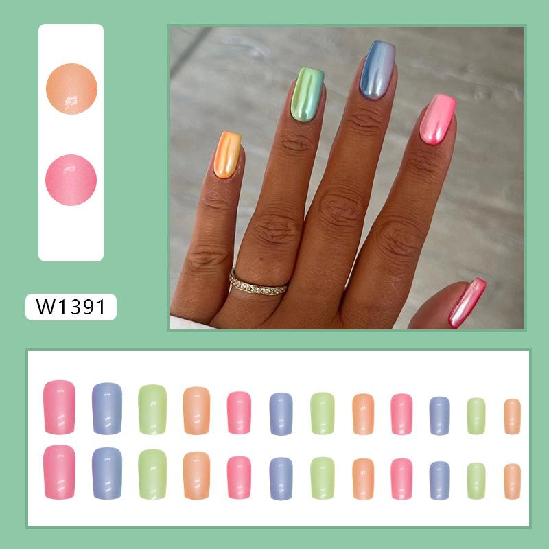 Medium and long European square rainbow aurora European and American niche ins style solid color versatile wearing nail nails