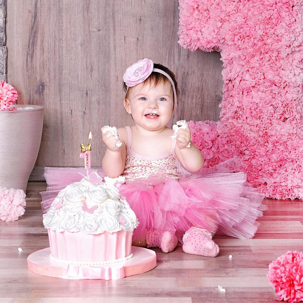 Number1 Pink Birthday Candle Girl Number Birthday Cake Topper Cupcake Candles in Holders forCake Topper Birthday  Decor Supplies