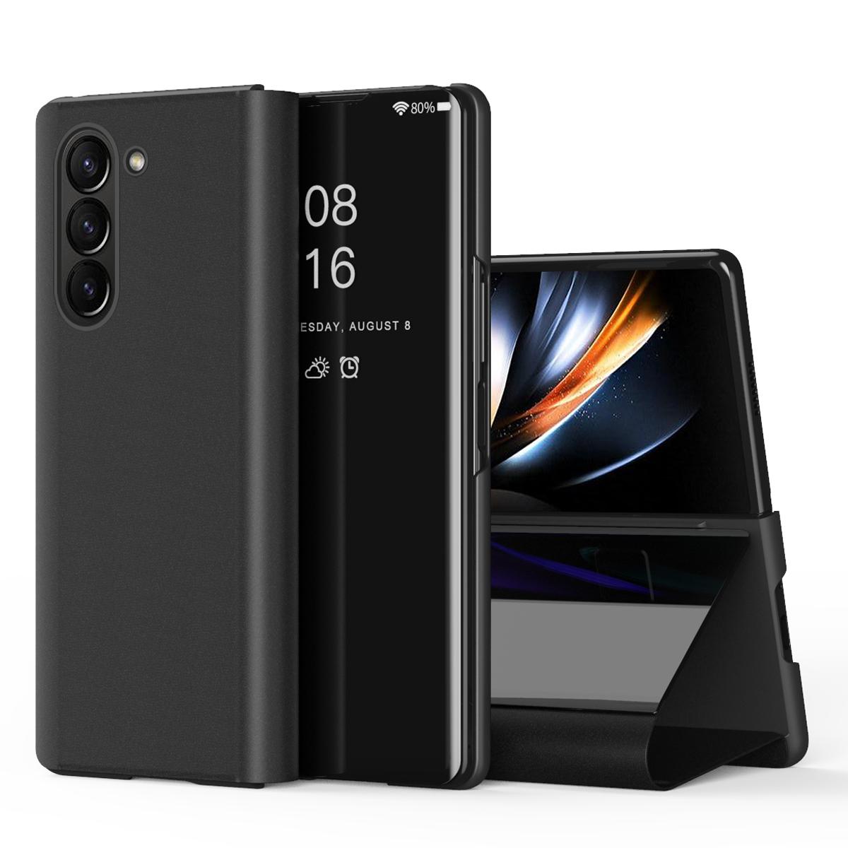 

Mirror Surface Phone Case for Samsung Galaxy Z Fold5 5G Electroplating Leather Phone Cover with Stand Black