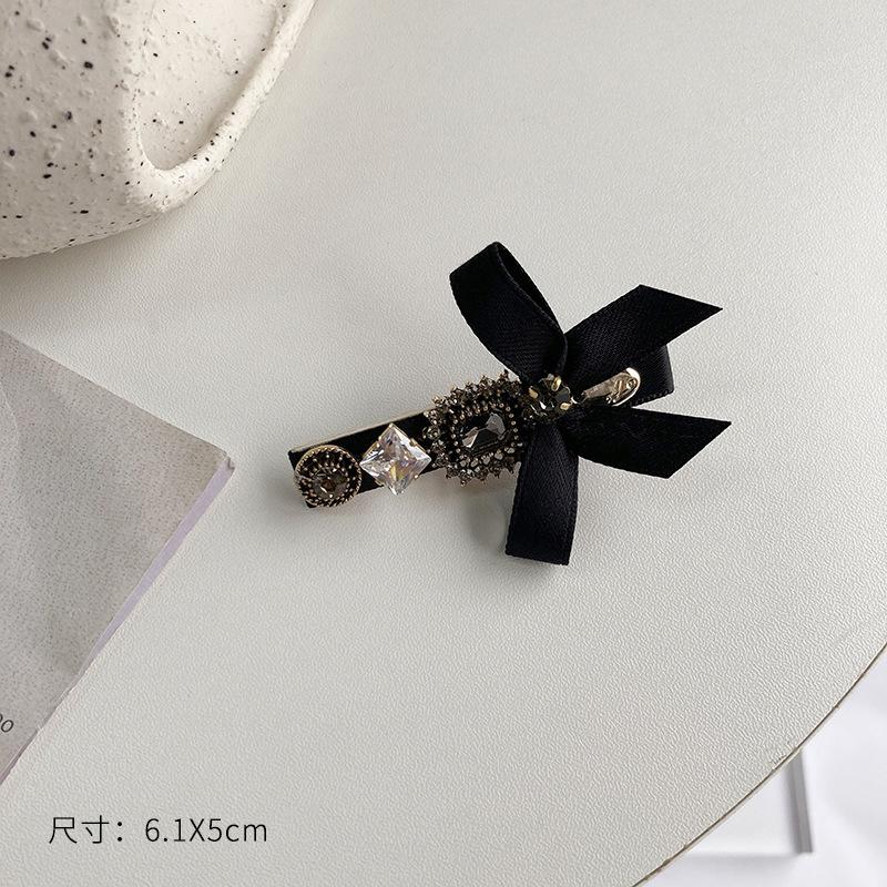 New France Black Bow Pearl Hair Accessories Hair Clips Pins Elegant Daily Bowknot Imitation Pearl Headwear Barrettes Spring Clip