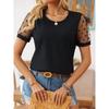 2026 New Polka Dot Mesh Patchwork Short Sleeve T-Shirt for Women, Elegant and Stylish Round Neck Top