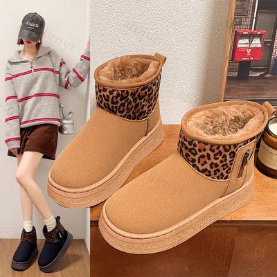 Fashion Designer Leopard Print Faux Suede Snow Boots Women Non-slip Thicken Plush Winter Woman Platform Warm Ankle Boots Botas De Mujer
