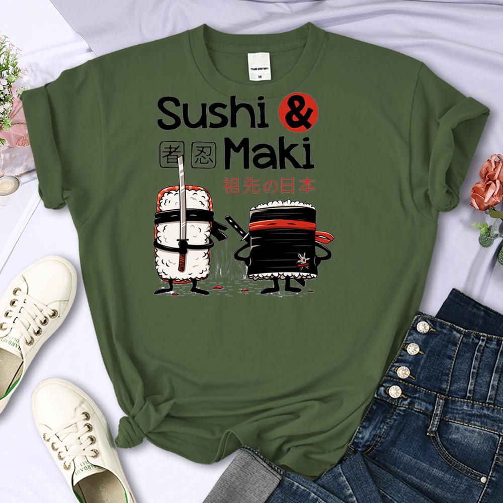 Japan Comics Ninja Sushi Print Women Clothing Oversized Summer Tops ONeck Fashion Tee Clothes Breathable Brand Tshirt Women S