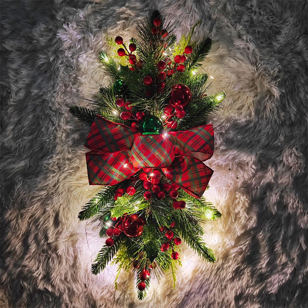 60x30cm Christmas Decor Stair Wreath with Light String Xmas Simulation Garland Gleamy Door Swag Garland for Christmas Party 2026