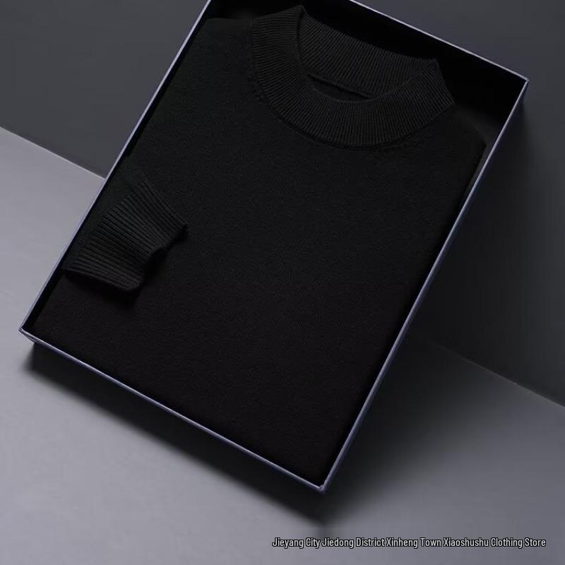 Men's High Neck Double Roll Wool Sweater - Soft, Warm, Solid Color, Close-Fitting Base Layer, Trendy Knitted Design