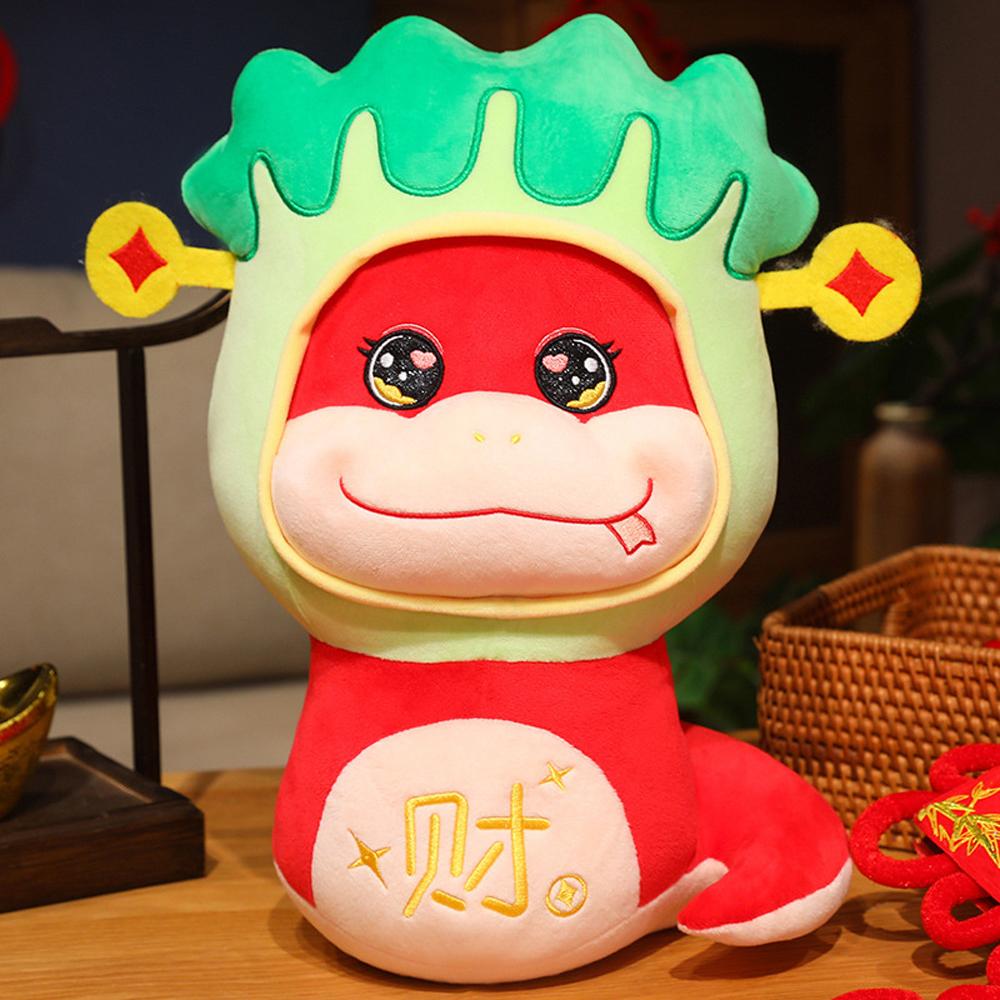 God of Wealth Snake Plush Doll Toy Wearing Hat Lucky Snake Plushies Doll  Company Annual Meeting