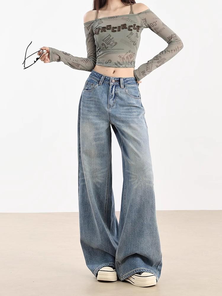 

Women s Summer 2025 Light Blue Wide-Leg Jeans: Pear Shape Flattering, Loose Design, Versatile Straight Leg Pants XXXXL светло-синий