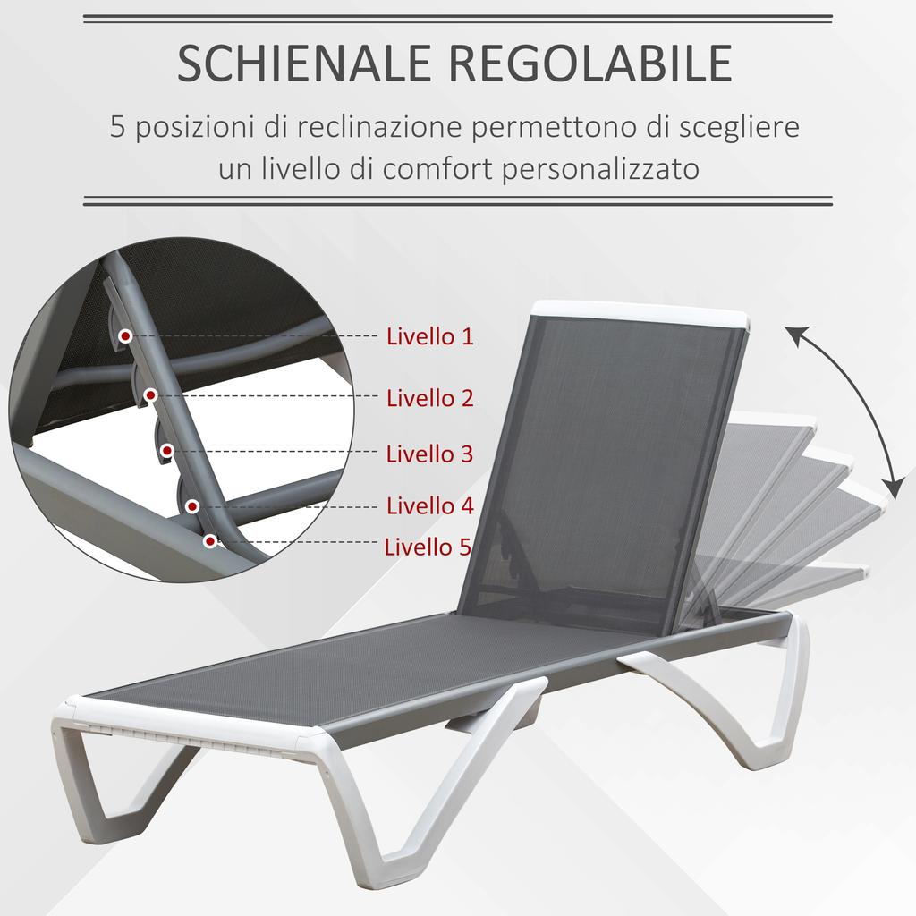 Aluminium Frame Sun Lounger, with Adjustable Back - Grey