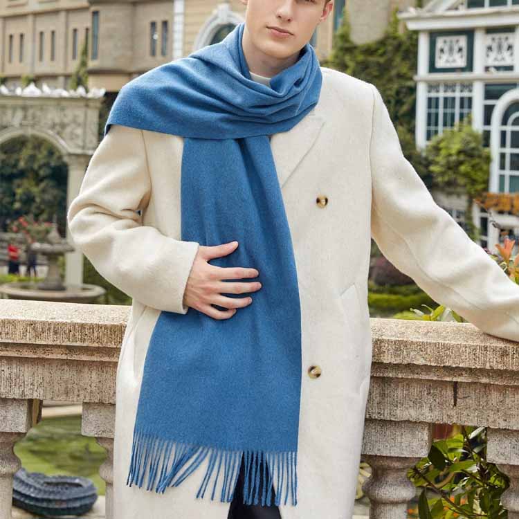 Fular Gros de Lână Culoare Solidă Unisex Fular de Iarnă cu Franjuri de Cașmir Cald Rezistent la Vânt Înfășurare Plaid pentru Femei & Bărbați