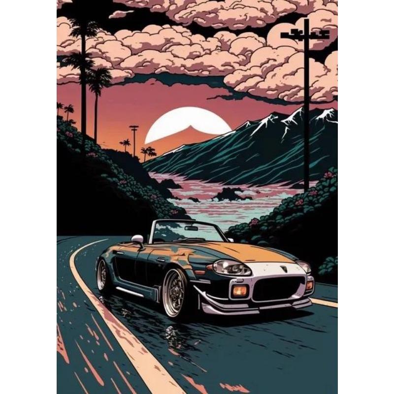 Vintage s Retro Car Japanese Landscape Poster  GTR Luxury Cars Canvas Painting HD Print Wall Art for Living Room  Bedroom Decor