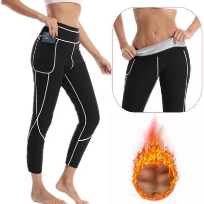 Pantaloni da sudore da sauna per donna Leggings snellenti a compressione a vita alta Pantaloni da allenamento Capri termo caldi con tasca