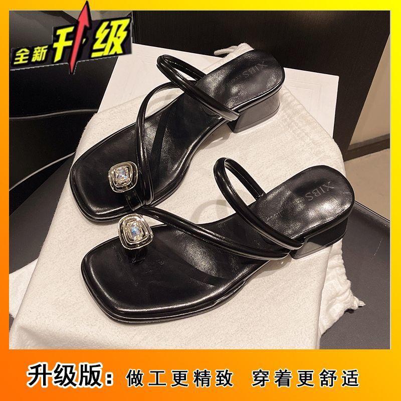 Exquisite fashion rhinestone cover toe French niche premium cool slippers 2025 new flat bottom sandals women's summer wear