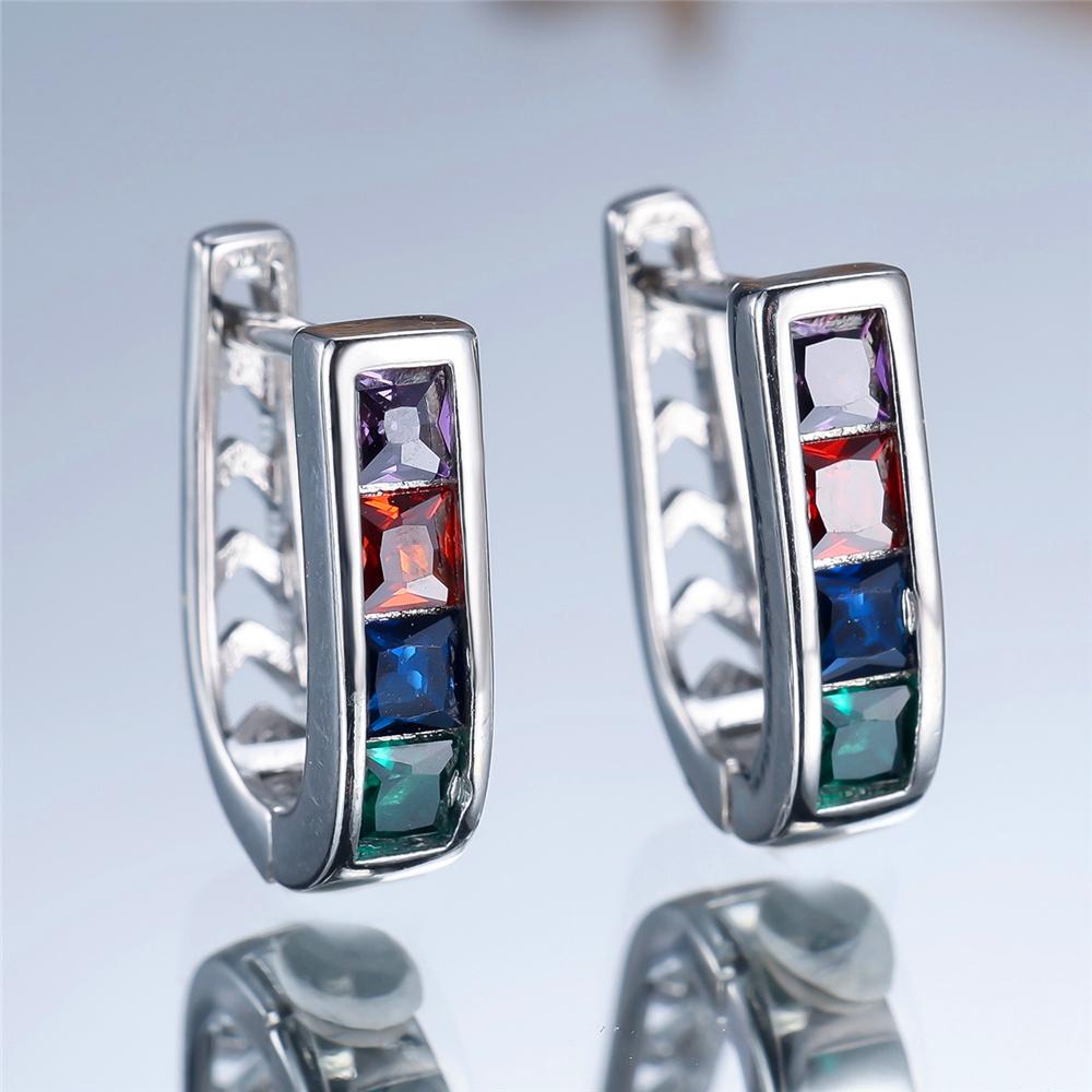 Cute Female Rainbow Crystal Zircon Stone Hoop Earrings For Women Silver Gold Color Wedding