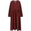Women's Fall Waisted Cotton and Linen Dress Floral Long-sleeved Thin Long Skirt