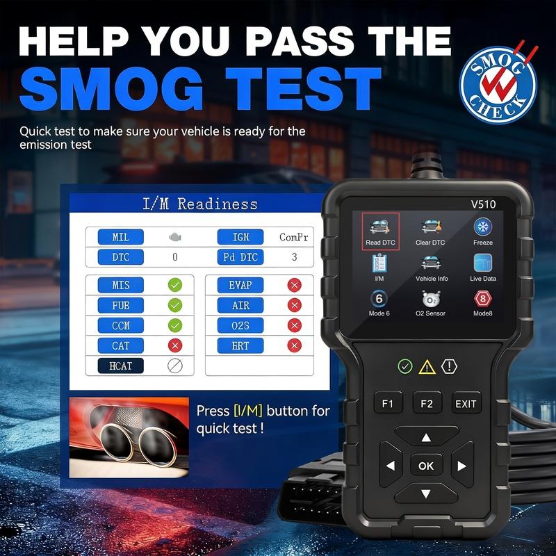 V510 Obd2 Scanner Diagnostic Tool | Battery Tester, Engine Fault Code Reader, Real-Time Data, Dtc Search, Frozen Frame, Scan Tool for All Obdii