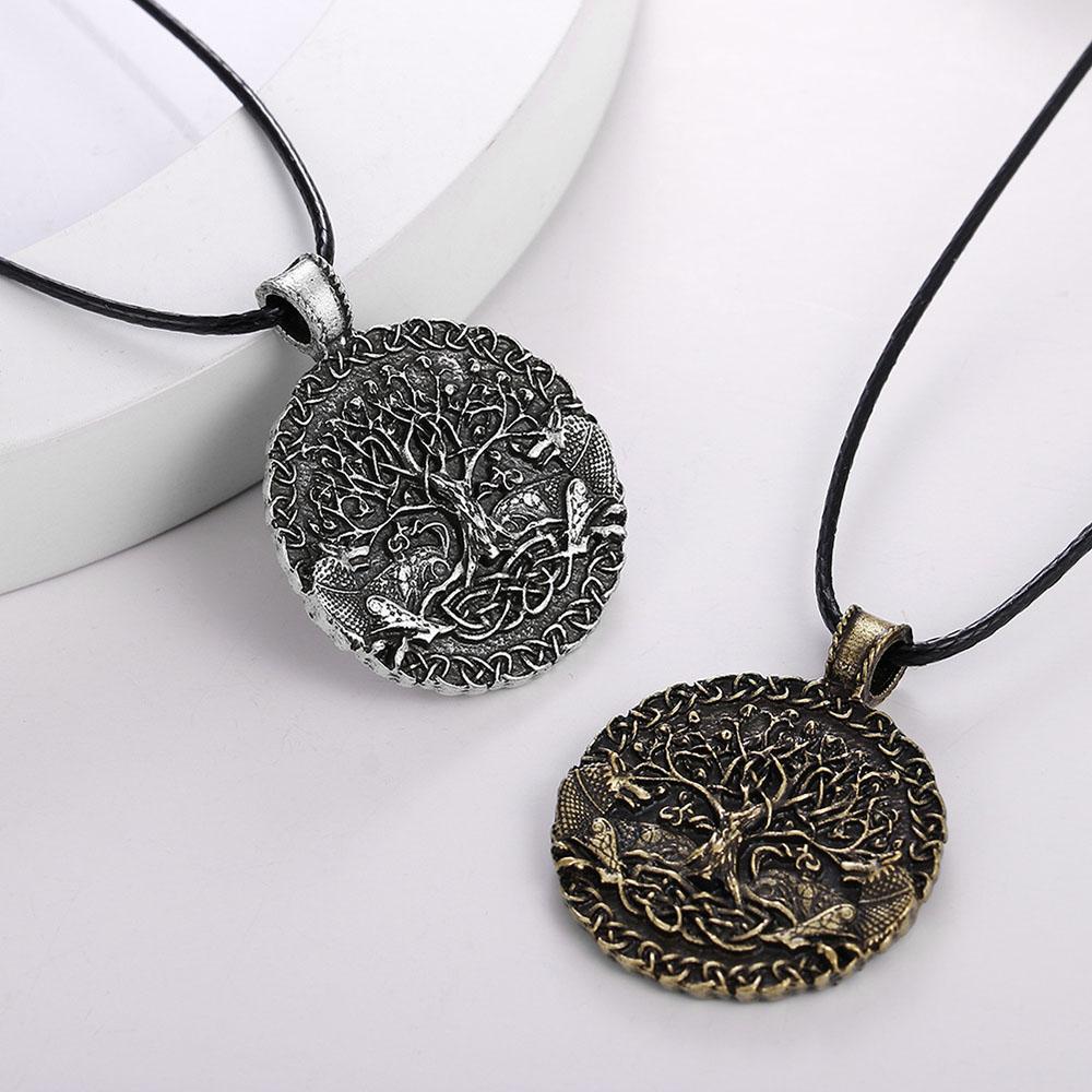 Tree Of Life Pendant Necklace Double Wolf Amulet Wiccan Talisman Viking Jewelry For Men Women