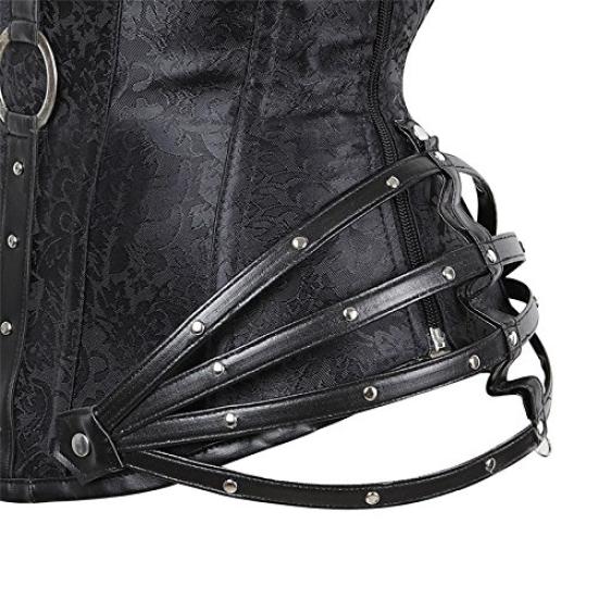 Filaeisi Steampunk 11 Steel Halter Gothic Women's Corset, Ribs, Neck, (Black, XL)