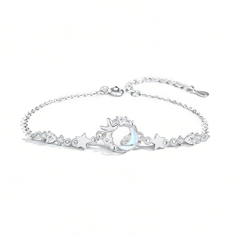 Women Light Luxury Fashion Blue Eucalyptus Bird Moonstone Clavicle Necklace Inlaid Diamond Love Bracelet
